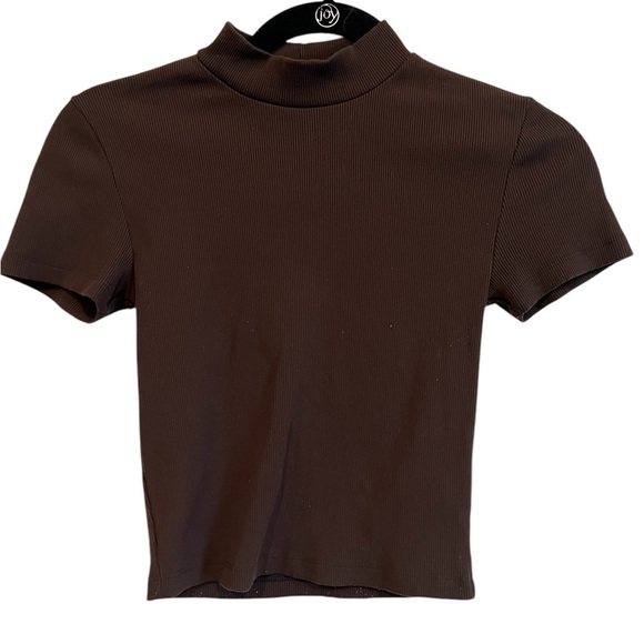 Aritzia Bavarian Dark Brown Mock neck Crop top size S - Picture 1 of 4